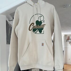 Carhartt Cream Hoodie with Green Logo